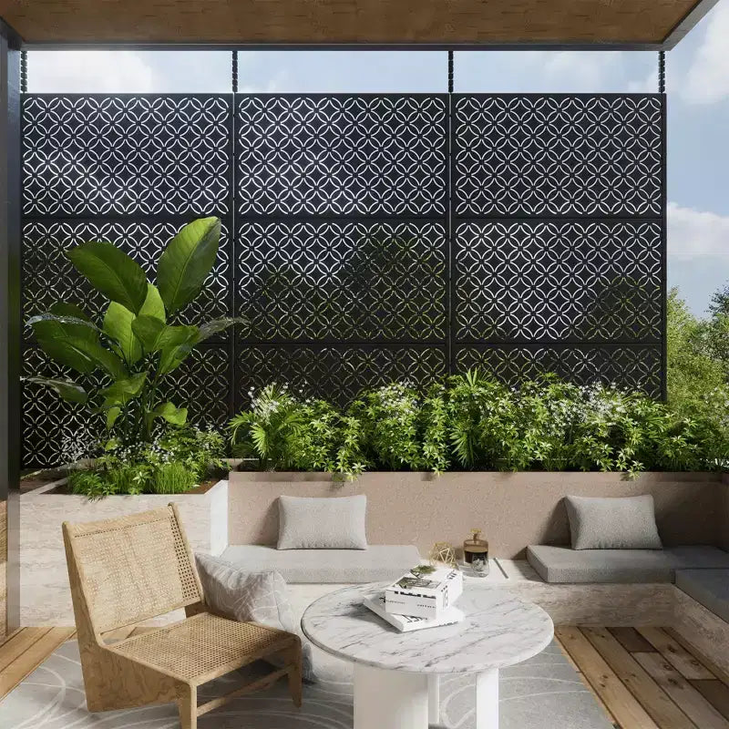 Brise-vue en acier galvanisé, Cloison de séparation autoportante décorative pour balcon et jardin, 1 pièce