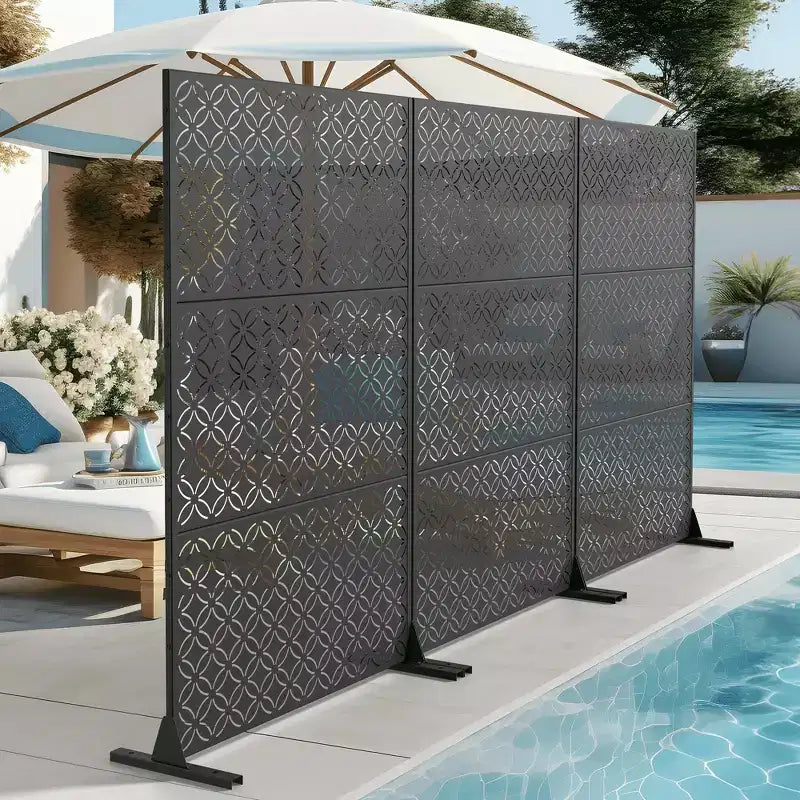 Brise-vue en acier galvanisé, Cloison de séparation autoportante décorative pour balcon et jardin, 1 pièce