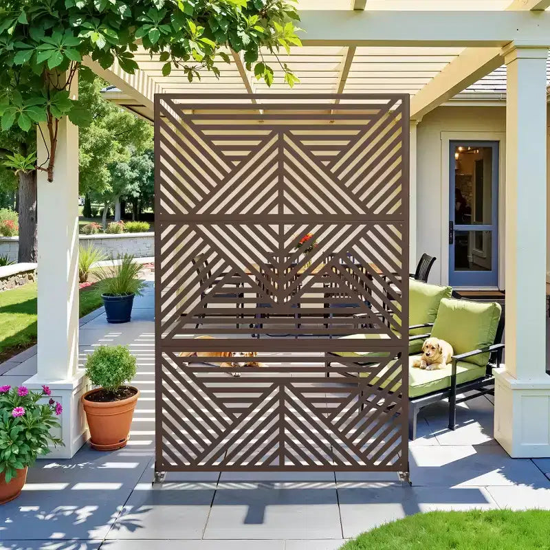 Brise-vue en acier galvanisé, Cloison de séparation autoportante décorative pour balcon et jardin, 1 pièce