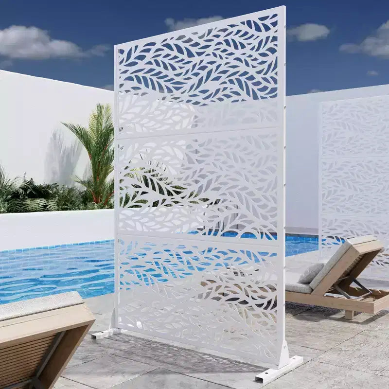 Brise-vue en acier galvanisé, Cloison de séparation autoportante décorative pour balcon et jardin, 1 pièce
