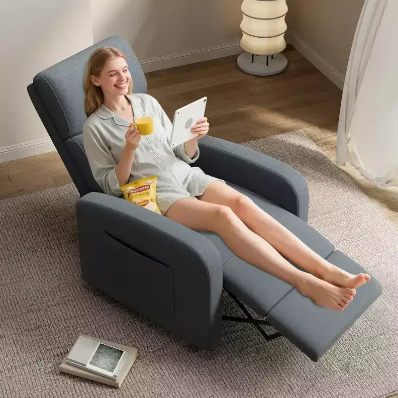 Fauteuil inclinable adulte confortable - Manuel, réglable, avec haut dossier, accoudoirs larges et poche latérale pour salon et cinéma maison