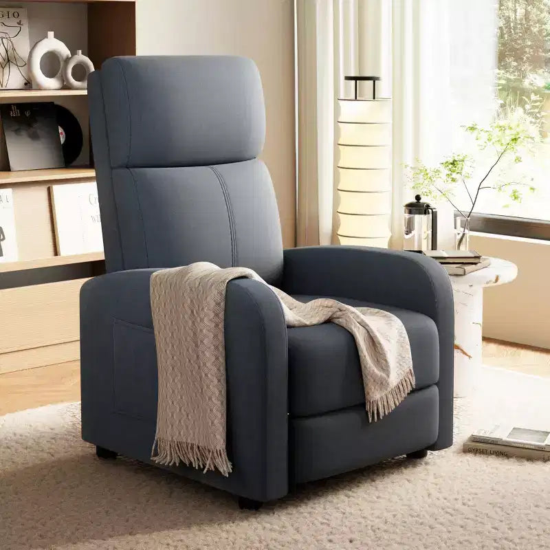 Fauteuil inclinable adulte confortable - Manuel, réglable, avec haut dossier, accoudoirs larges et poche latérale pour salon et cinéma maison