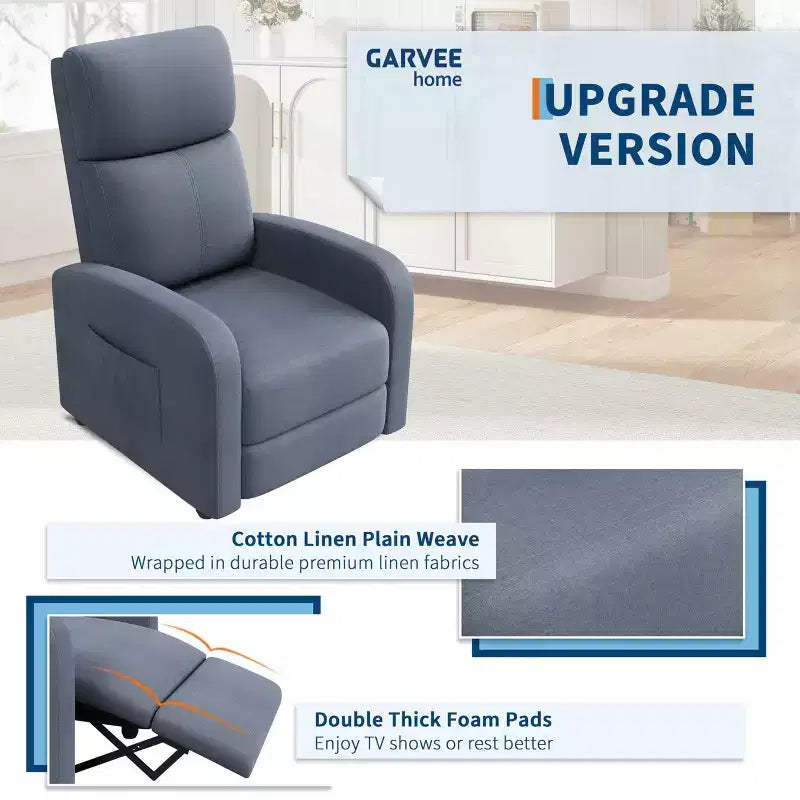 Fauteuil inclinable adulte confortable - Manuel, réglable, avec haut dossier, accoudoirs larges et poche latérale pour salon et cinéma maison