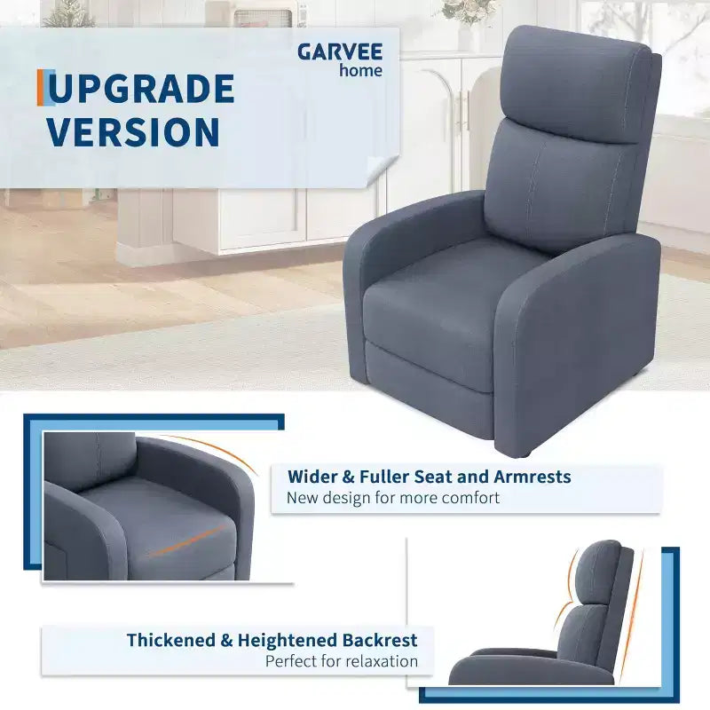 Fauteuil inclinable adulte confortable - Manuel, réglable, avec haut dossier, accoudoirs larges et poche latérale pour salon et cinéma maison