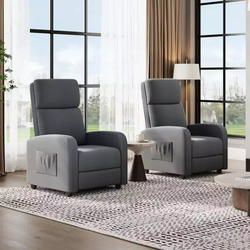 Fauteuil inclinable adulte confortable - Manuel, réglable, avec haut dossier, accoudoirs larges et poche latérale pour salon et cinéma maison