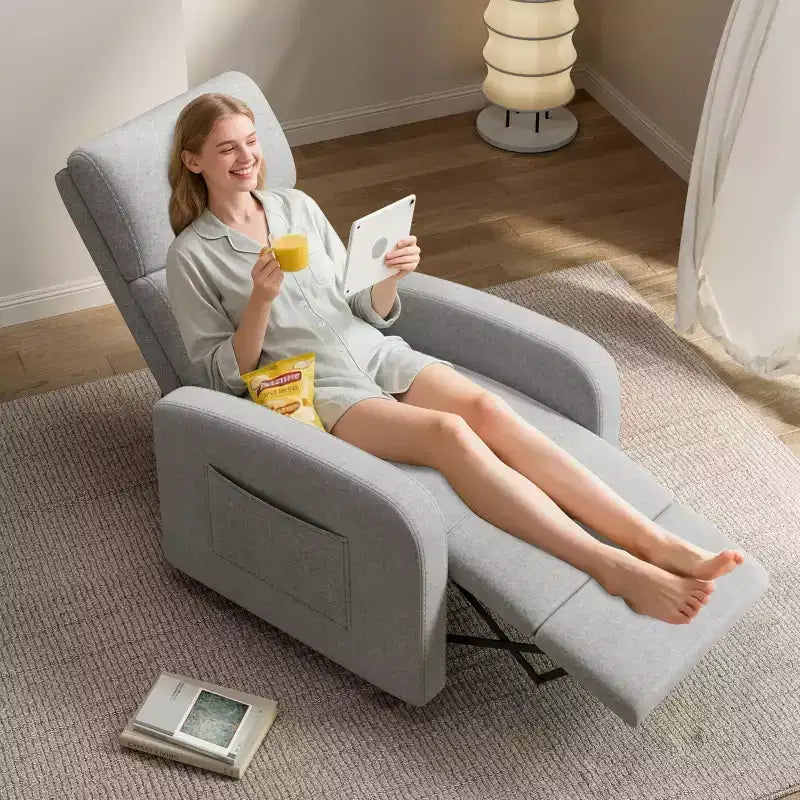Fauteuil inclinable adulte confortable - Manuel, réglable, avec haut dossier, accoudoirs larges et poche latérale pour salon et cinéma maison