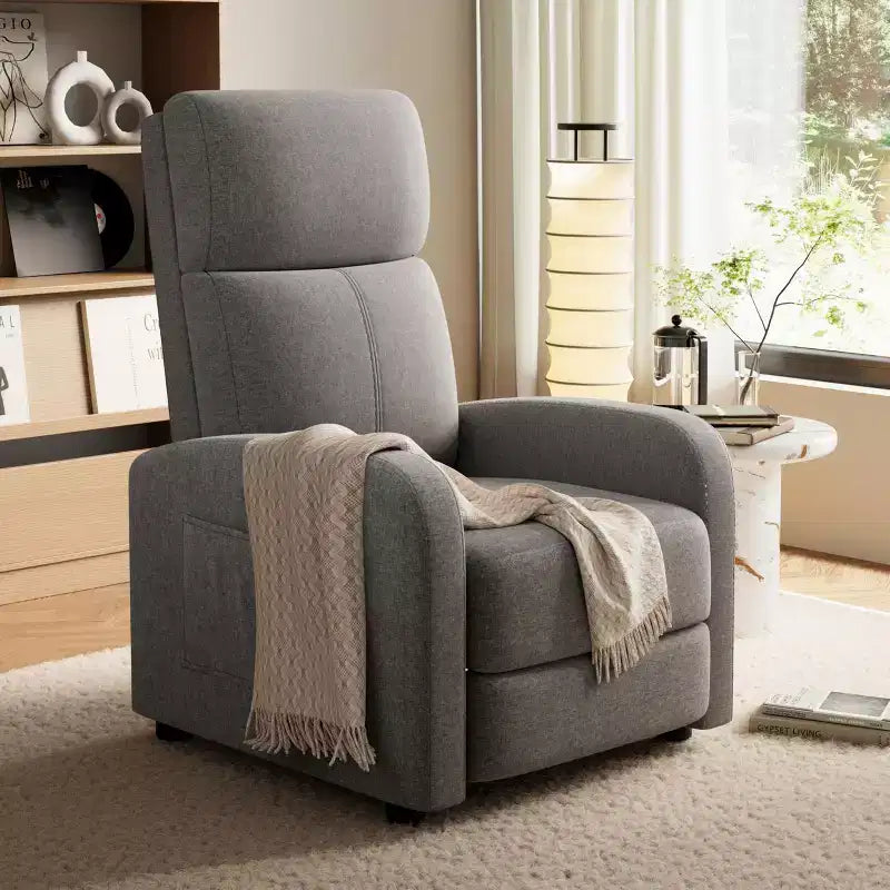Fauteuil inclinable adulte confortable - Manuel, réglable, avec haut dossier, accoudoirs larges et poche latérale pour salon et cinéma maison