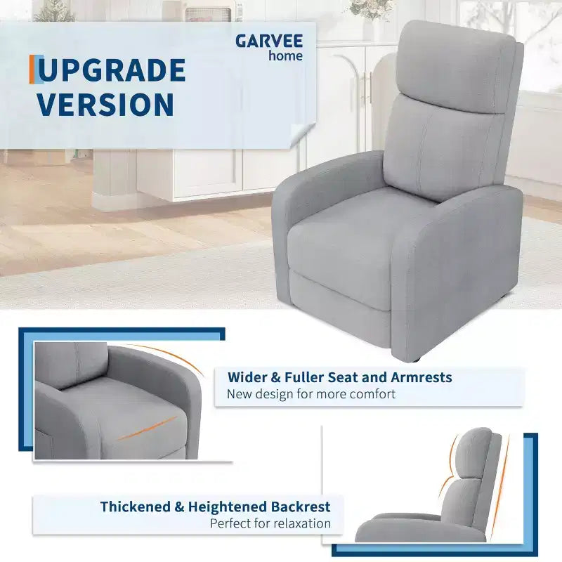 Fauteuil inclinable adulte confortable - Manuel, réglable, avec haut dossier, accoudoirs larges et poche latérale pour salon et cinéma maison