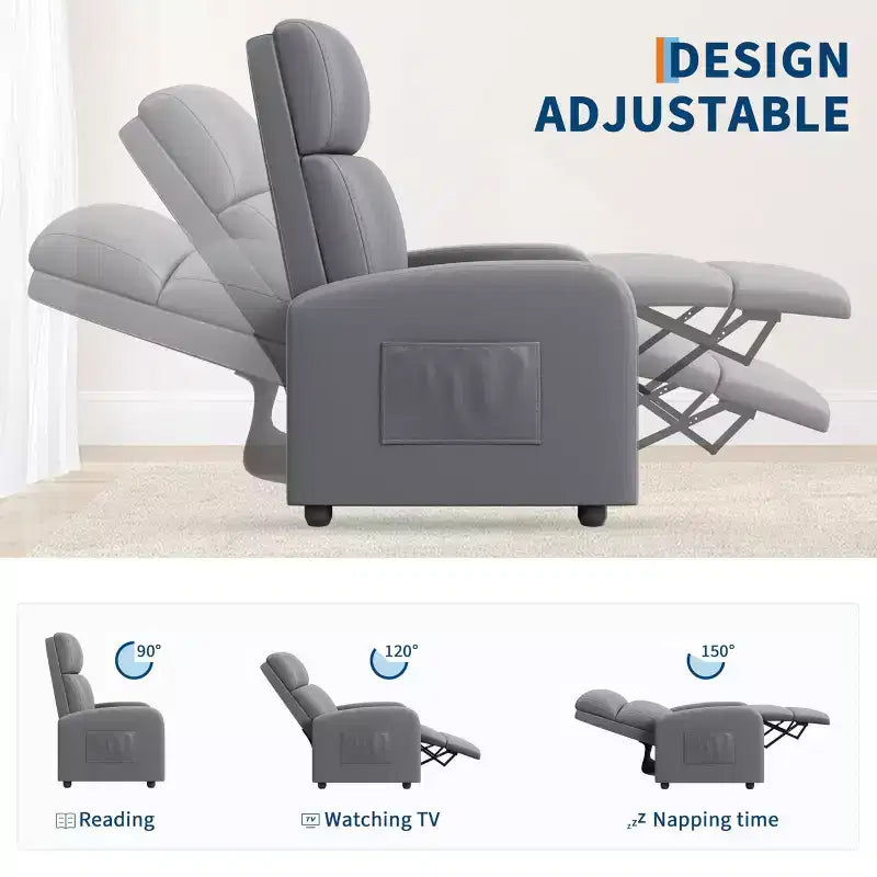 Fauteuil inclinable adulte confortable - Manuel, réglable, avec haut dossier, accoudoirs larges et poche latérale pour salon et cinéma maison