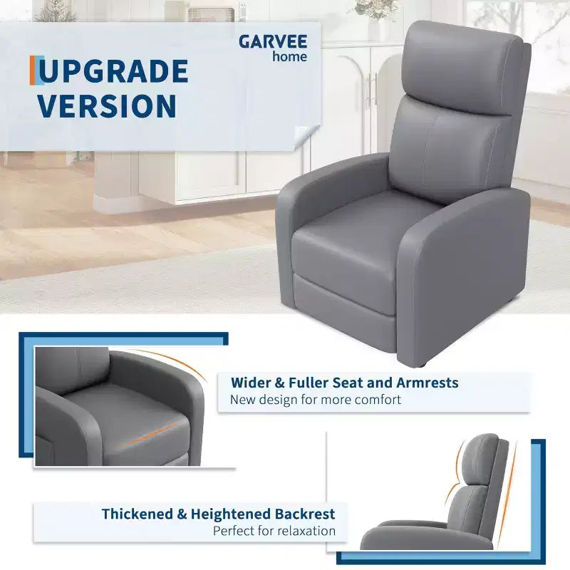 Fauteuil inclinable adulte confortable - Manuel, réglable, avec haut dossier, accoudoirs larges et poche latérale pour salon et cinéma maison