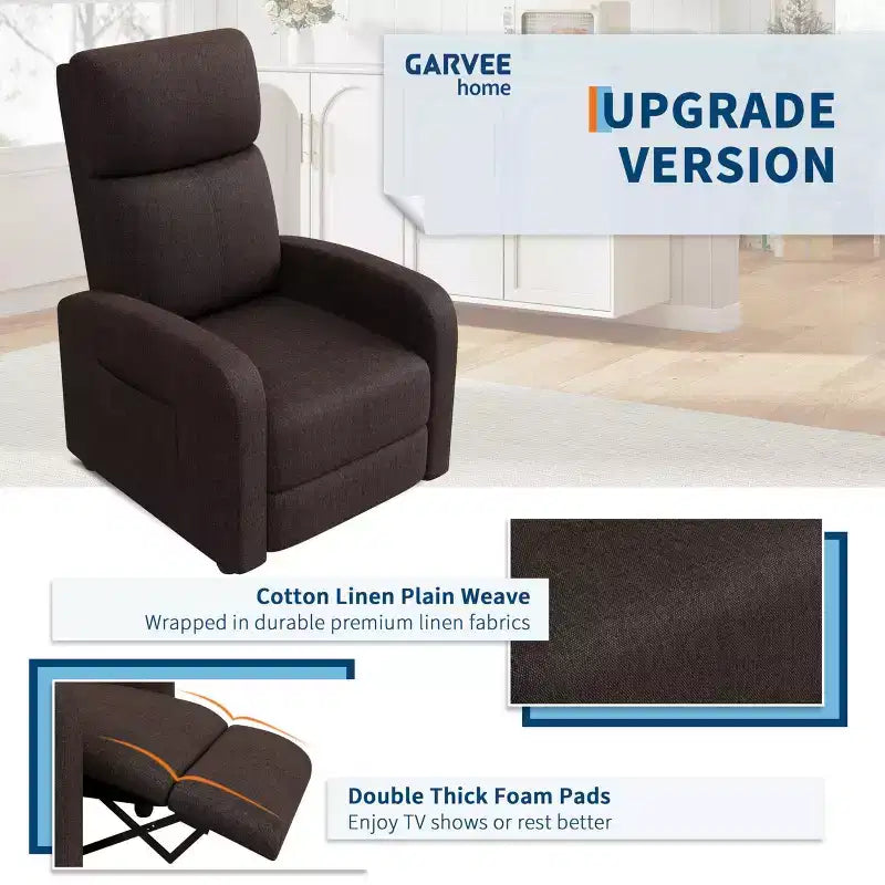 Fauteuil inclinable adulte confortable - Manuel, réglable, avec haut dossier, accoudoirs larges et poche latérale pour salon et cinéma maison