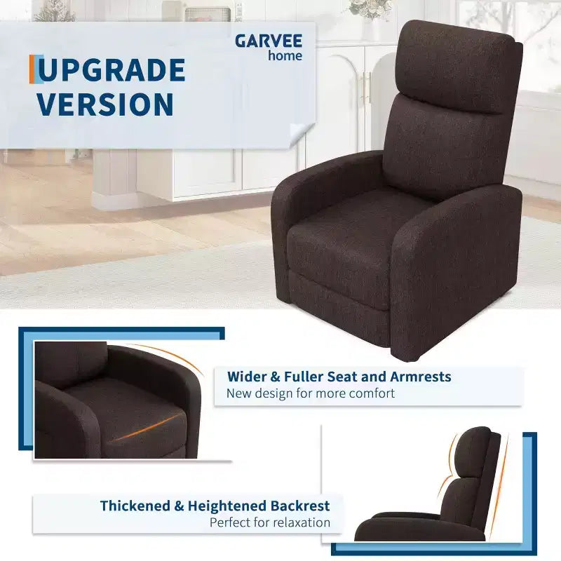 Fauteuil inclinable adulte confortable - Manuel, réglable, avec haut dossier, accoudoirs larges et poche latérale pour salon et cinéma maison