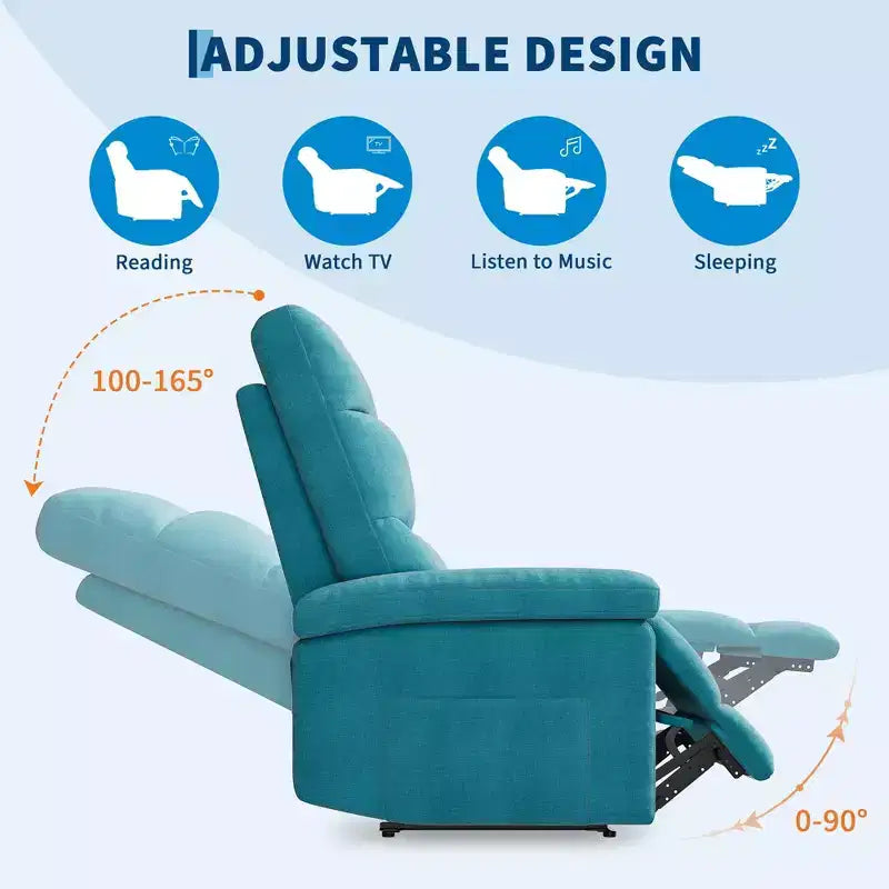 Fauteuil inclinable manuel en tissu avec poche latérale, canapé simple réglable avec support dorsal ergonomique pour chambre d'enfant