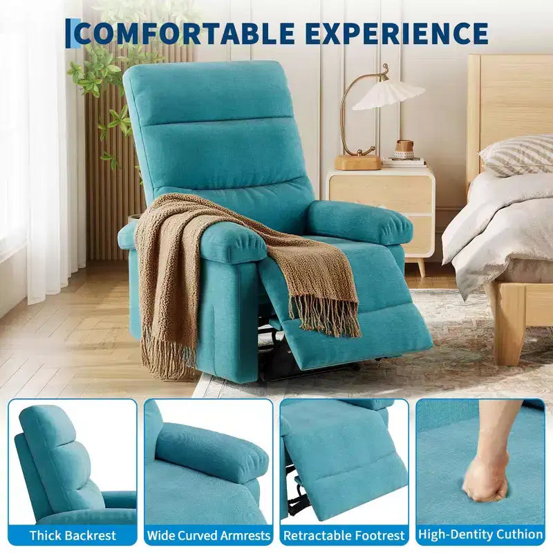 Fauteuil inclinable manuel en tissu avec poche latérale, canapé simple réglable avec support dorsal ergonomique pour chambre d'enfant