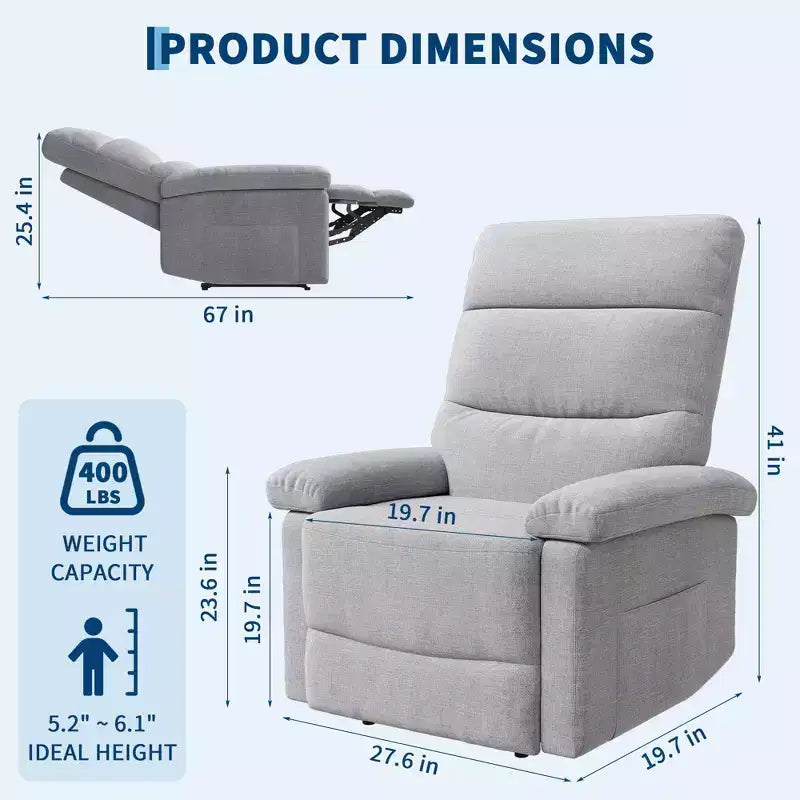 Fauteuil inclinable manuel en tissu avec poche latérale, canapé simple réglable avec support dorsal ergonomique pour chambre d'enfant
