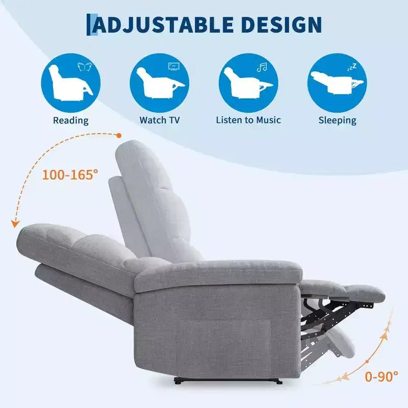 Fauteuil inclinable manuel en tissu avec poche latérale, canapé simple réglable avec support dorsal ergonomique pour chambre d'enfant