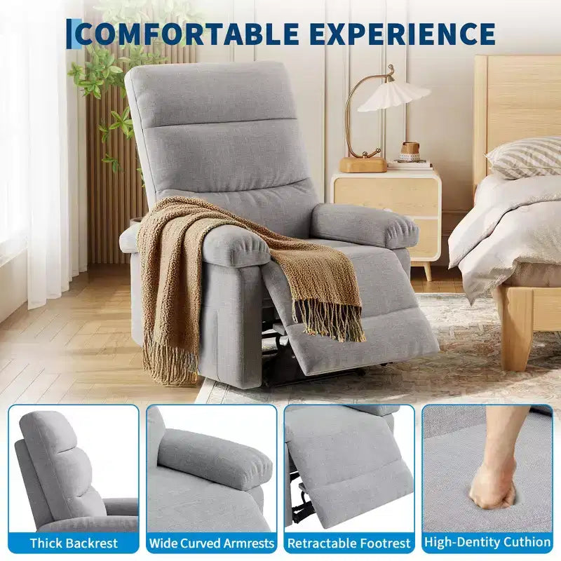Fauteuil inclinable manuel en tissu avec poche latérale, canapé simple réglable avec support dorsal ergonomique pour chambre d'enfant