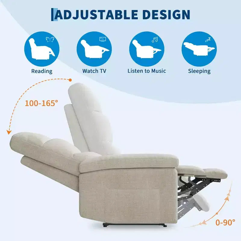 Fauteuil inclinable manuel en tissu avec poche latérale, canapé simple réglable avec support dorsal ergonomique pour chambre d'enfant