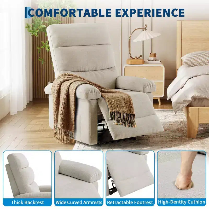 Fauteuil inclinable manuel en tissu avec poche latérale, canapé simple réglable avec support dorsal ergonomique pour chambre d'enfant
