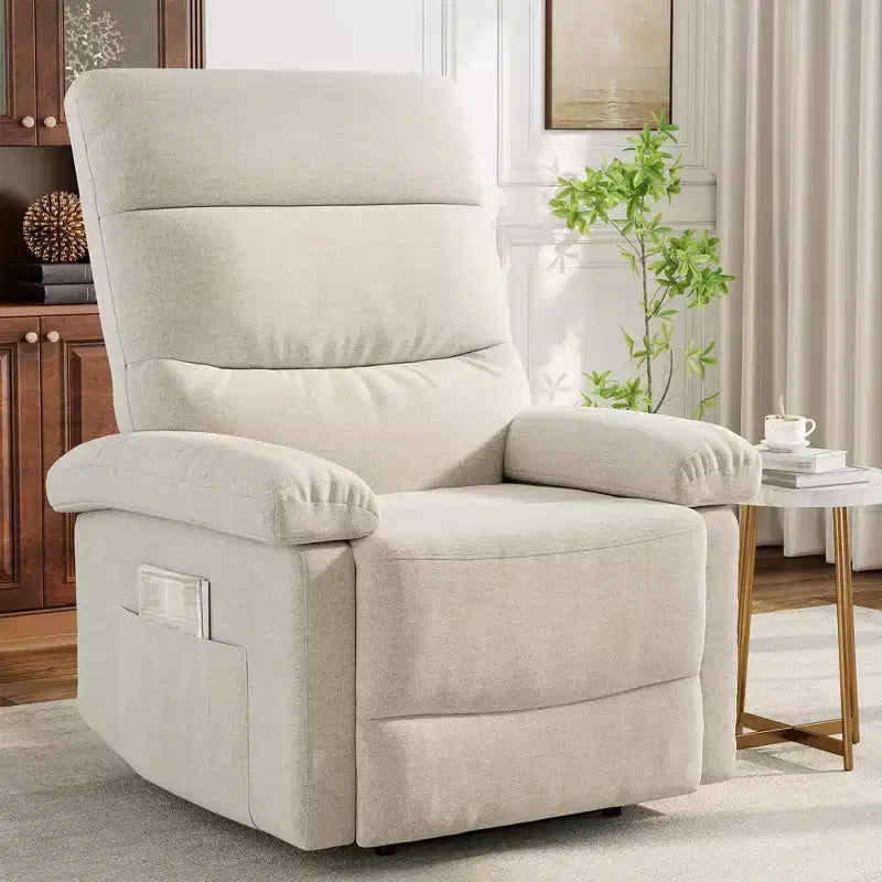 GustoWave Fabric Manual Recliner with Side Pocket, Adjustable Single Sofa with Ergonomic Back Support for Nursery