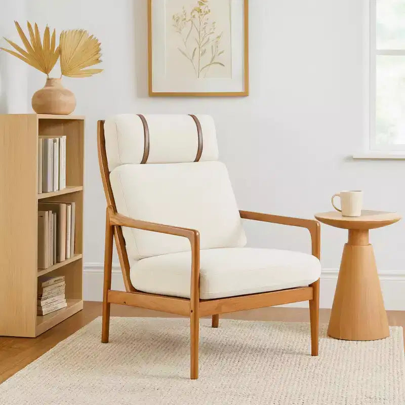 Homy Casa Mid-Century Modern Accent Chair with Solid Wood Frame and Padded Cushions, for Living Room or Reading Corner, Beige