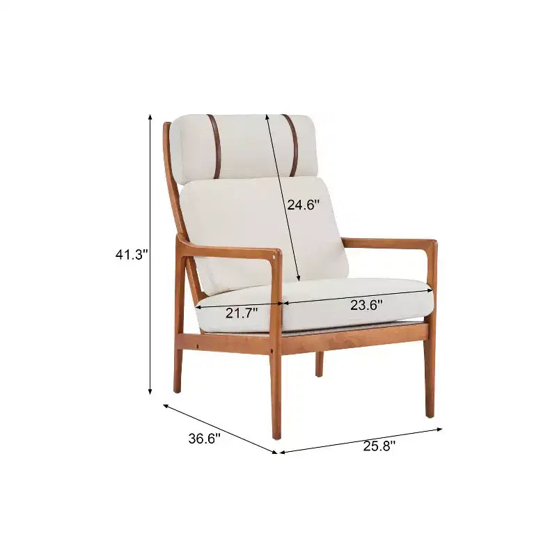 Fauteuil d'appoint moderne du milieu du siècle avec cadre en bois massif et coussins rembourrés, pour salon ou coin lecture, beige