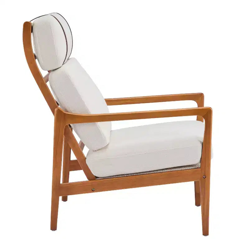 Fauteuil d'appoint moderne du milieu du siècle avec cadre en bois massif et coussins rembourrés, pour salon ou coin lecture, beige