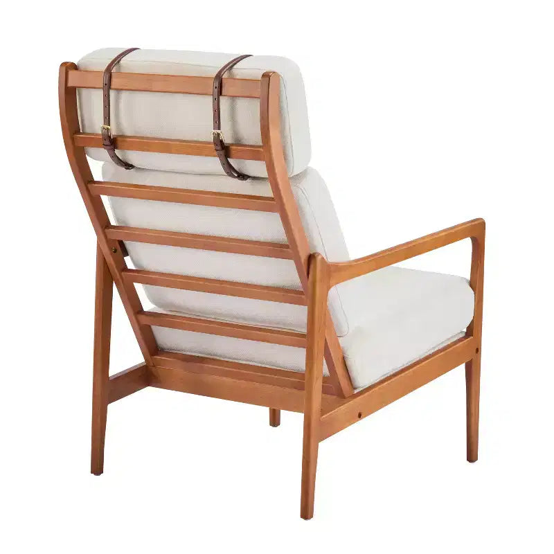 Fauteuil d'appoint moderne du milieu du siècle avec cadre en bois massif et coussins rembourrés, pour salon ou coin lecture, beige