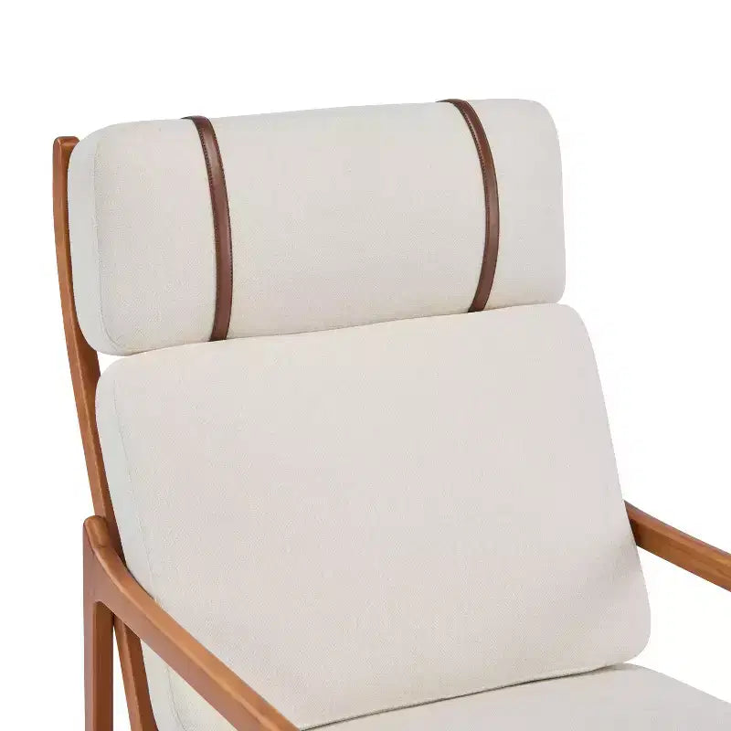 Fauteuil d'appoint moderne du milieu du siècle avec cadre en bois massif et coussins rembourrés, pour salon ou coin lecture, beige
