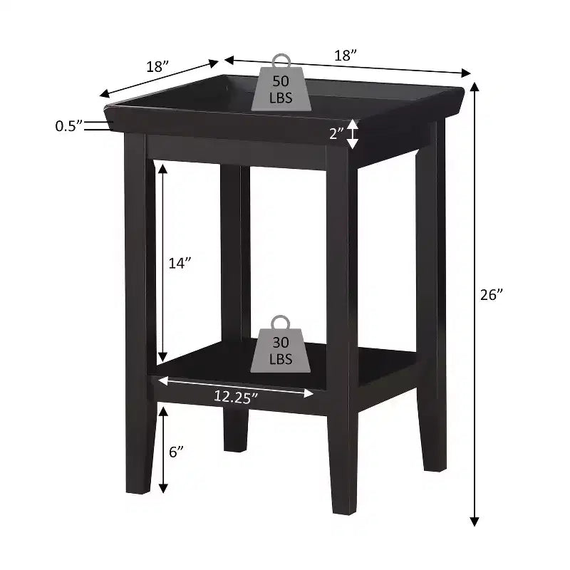 Table d'appoint rectangulaire en bois blanc de 66 cm de haut, 1 pièce