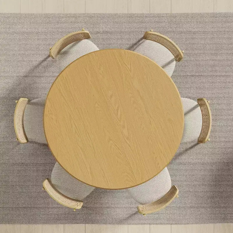 Table à manger ronde en bois de 52 po pour 4 à 6 personnes avec plateau à bord arqué et base conique texturée pour salon/salle à manger/café/bureau Naturel