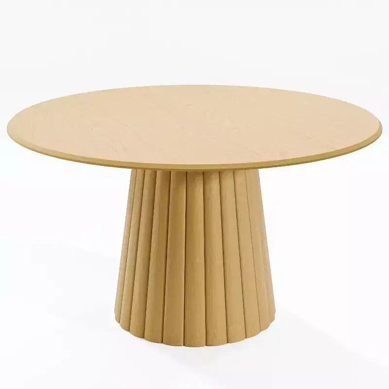 Table à manger ronde en bois de 52 po pour 4 à 6 personnes avec plateau à bord arqué et base conique texturée pour salon/salle à manger/café/bureau Naturel
