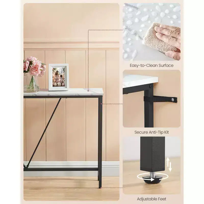 Console étroite avec cadre en acier, table de canapé de 120 cm pour entrée, salon, chambre, design industriel