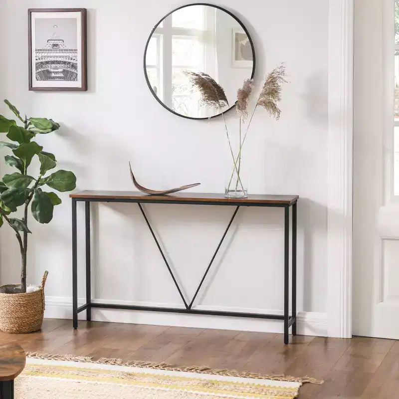 Console étroite avec cadre en acier, table de canapé de 120 cm pour entrée, salon, chambre, design industriel