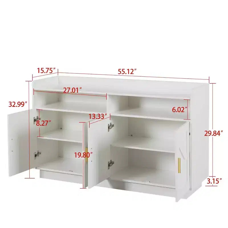 Buffet de rangement, meuble de buffet avec 4 portes et 2 tiroirs, poignées en métal, armoire de rangement pour salon, salle à manger, cuisine