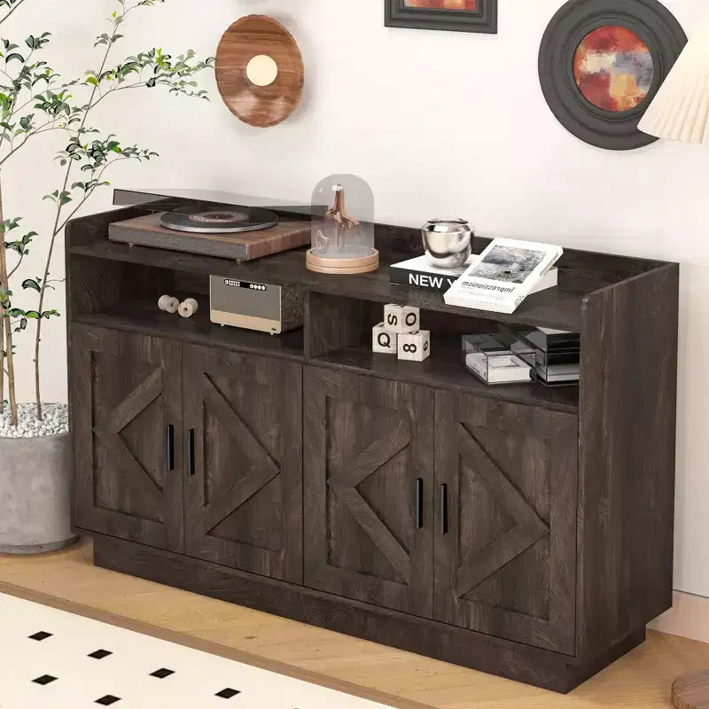 Buffet de rangement, meuble de buffet avec 4 portes et 2 tiroirs, poignées en métal, armoire de rangement pour salon, salle à manger, cuisine