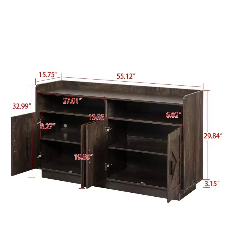 Buffet de rangement, meuble de buffet avec 4 portes et 2 tiroirs, poignées en métal, armoire de rangement pour salon, salle à manger, cuisine