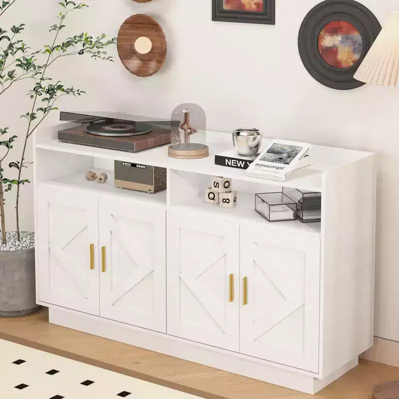 Buffet de rangement, meuble de buffet avec 4 portes et 2 tiroirs, poignées en métal, armoire de rangement pour salon, salle à manger, cuisine