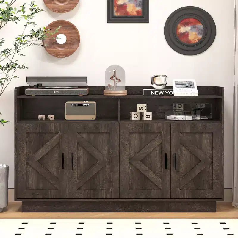 Buffet de rangement, meuble de buffet avec 4 portes et 2 tiroirs, poignées en métal, armoire de rangement pour salon, salle à manger, cuisine