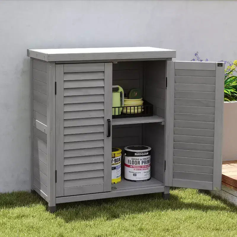 Okak Storage Cabinet with Potting Bench, Kitchen Cabinet with 2 Doors and 2 Shelves, Short Cabinet for Living Room, Dining Room, Kitchen