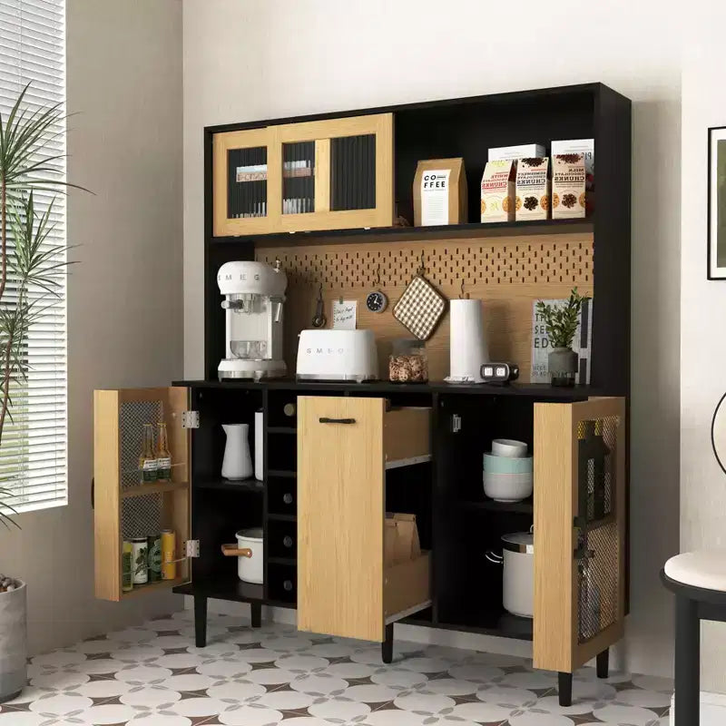 Bahut en bois, Meuble de rangement avec 4 portes et 2 tiroirs, Commode de rangement pour Salon, Salle à manger, Cuisine