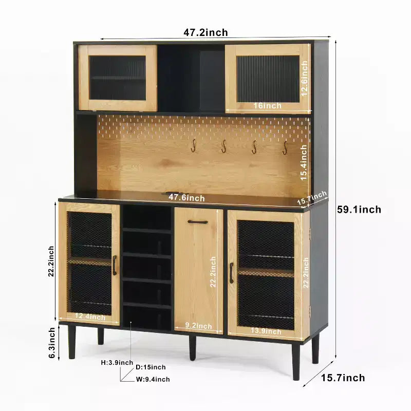 Bahut en bois, Meuble de rangement avec 4 portes et 2 tiroirs, Commode de rangement pour Salon, Salle à manger, Cuisine