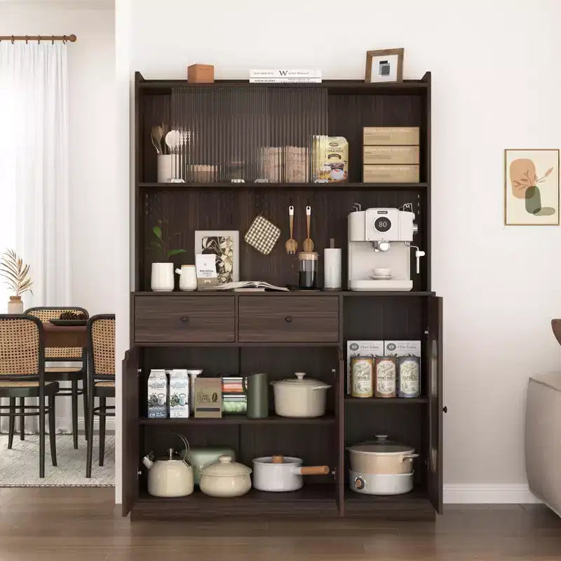 Bahut en bois, Meuble de rangement avec 4 portes et 2 tiroirs, Commode de rangement pour Salon, Salle à manger, Cuisine