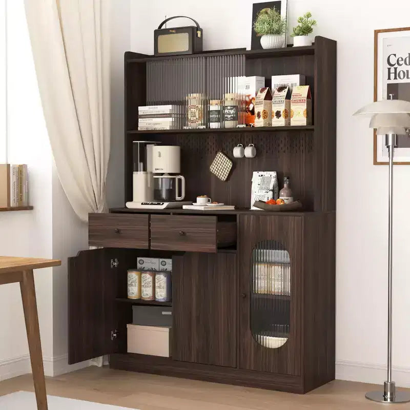 Bahut en bois, Meuble de rangement avec 4 portes et 2 tiroirs, Commode de rangement pour Salon, Salle à manger, Cuisine