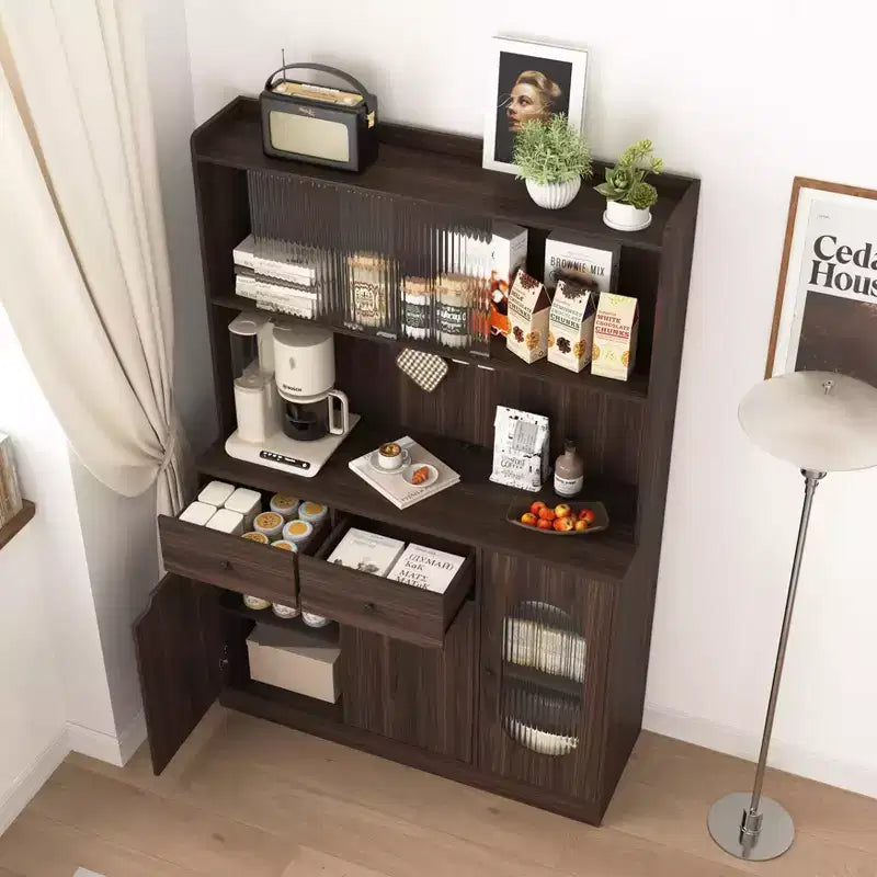 Bahut en bois, Meuble de rangement avec 4 portes et 2 tiroirs, Commode de rangement pour Salon, Salle à manger, Cuisine