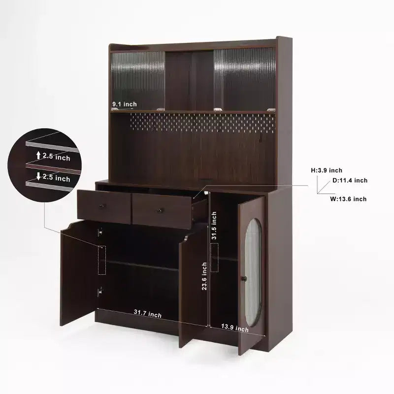 Bahut en bois, Meuble de rangement avec 4 portes et 2 tiroirs, Commode de rangement pour Salon, Salle à manger, Cuisine