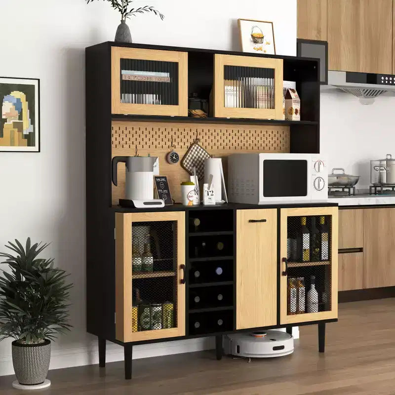 Bahut en bois, Meuble de rangement avec 4 portes et 2 tiroirs, Commode de rangement pour Salon, Salle à manger, Cuisine