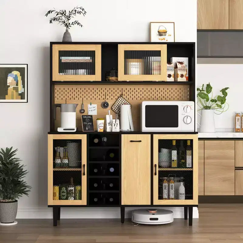 Bahut en bois, Meuble de rangement avec 4 portes et 2 tiroirs, Commode de rangement pour Salon, Salle à manger, Cuisine
