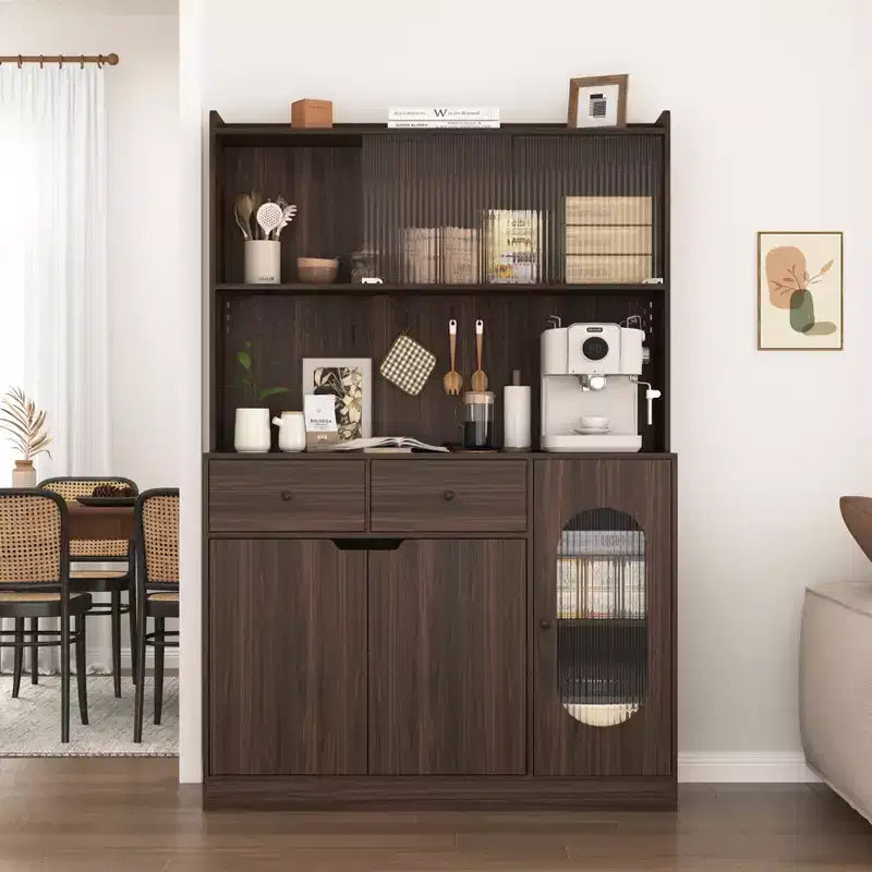 Bahut en bois, Meuble de rangement avec 4 portes et 2 tiroirs, Commode de rangement pour Salon, Salle à manger, Cuisine