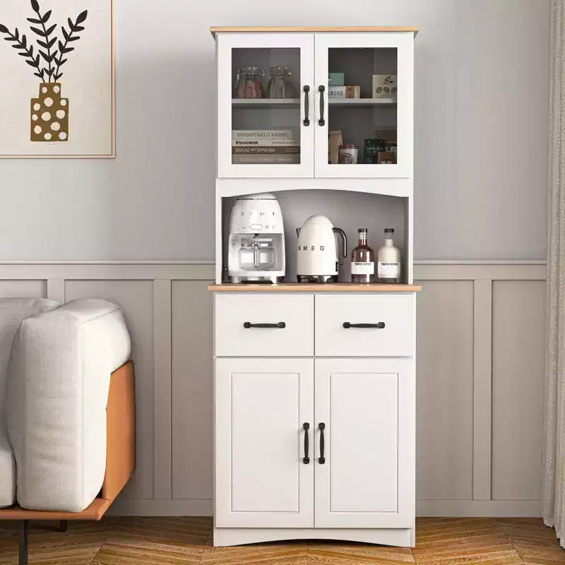 Okak Wooden Sideboard Cabinet, Bufft Cabinet with 4 Doors and 2 Drawers, Storage Cabinet for Living Room, Dining Room, Kitchen